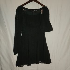 SHEIN Elegant Black Textured Long Sleeve Dress